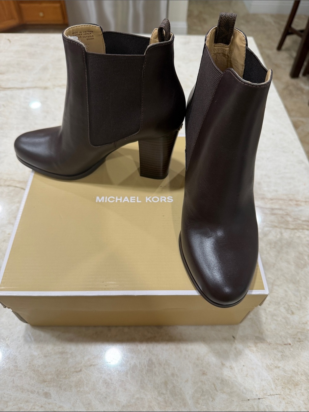 Michael Kors Dark Brown Leather Chelsea Block Heel Booties